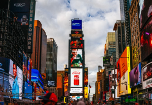 Digital advertising billboards and illuminated displays in Times Square, New York City